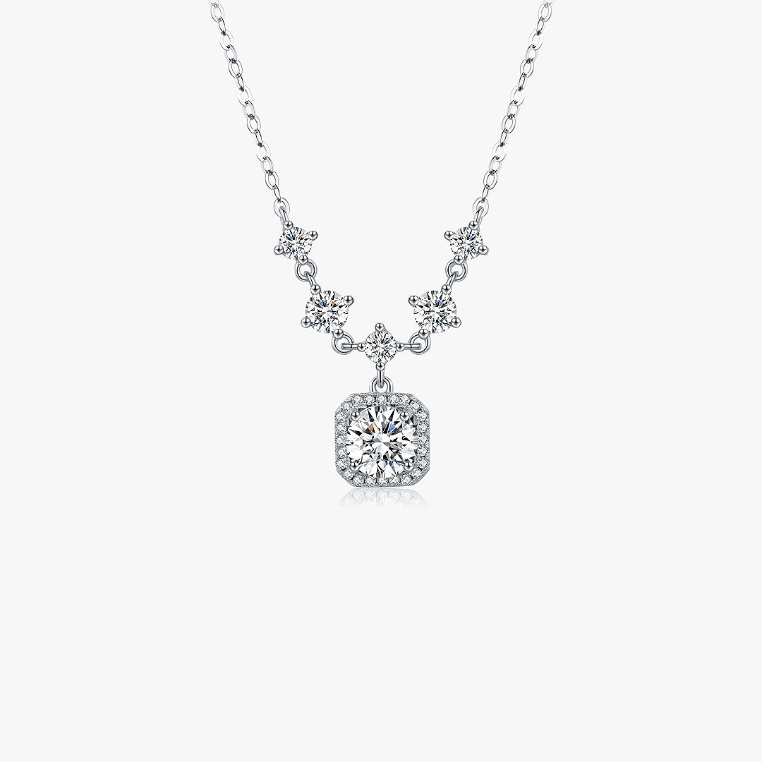 Prm2003: The Moissanite Cushion Halo Cascade Necklace
