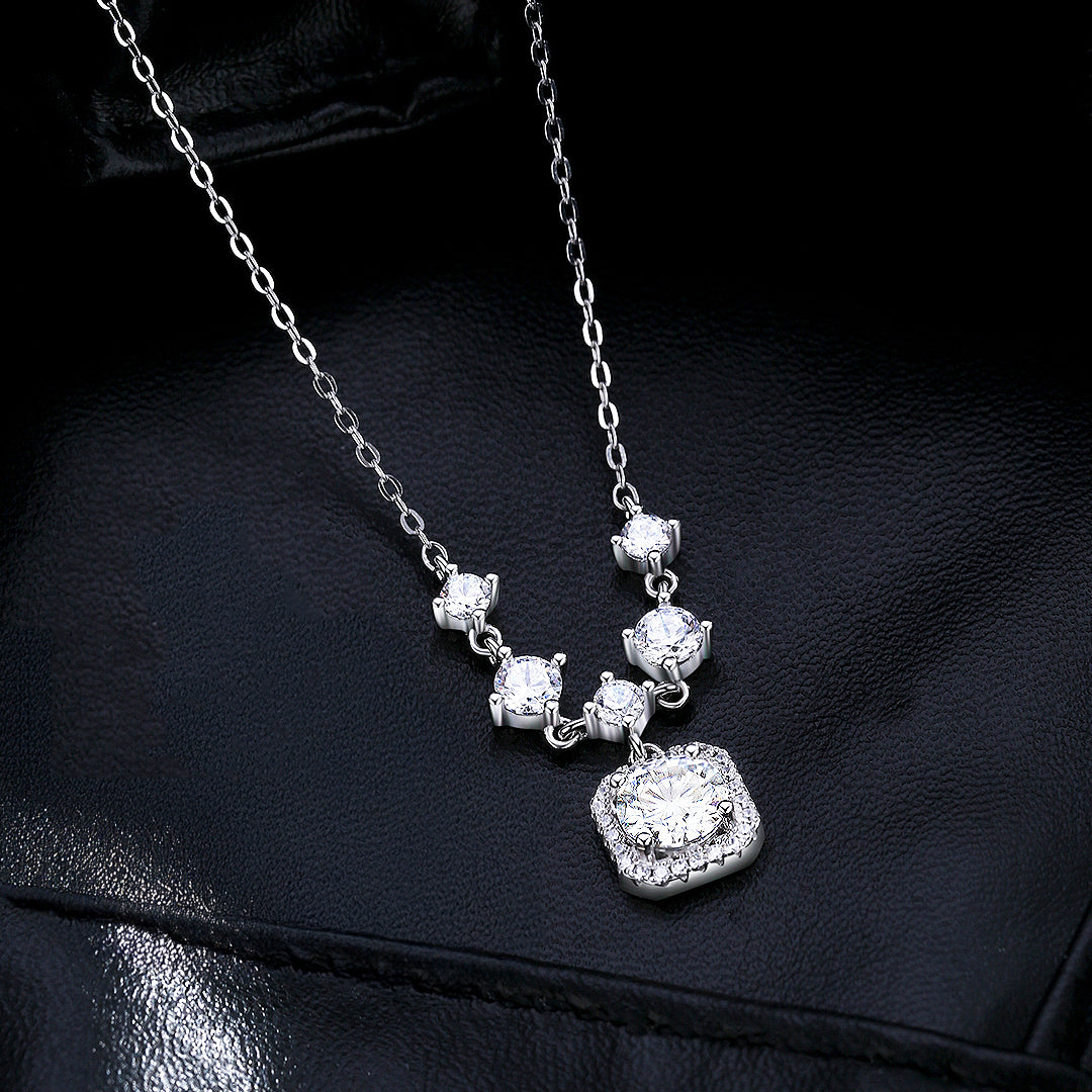Prm2003: The Moissanite Cushion Halo Cascade Necklace