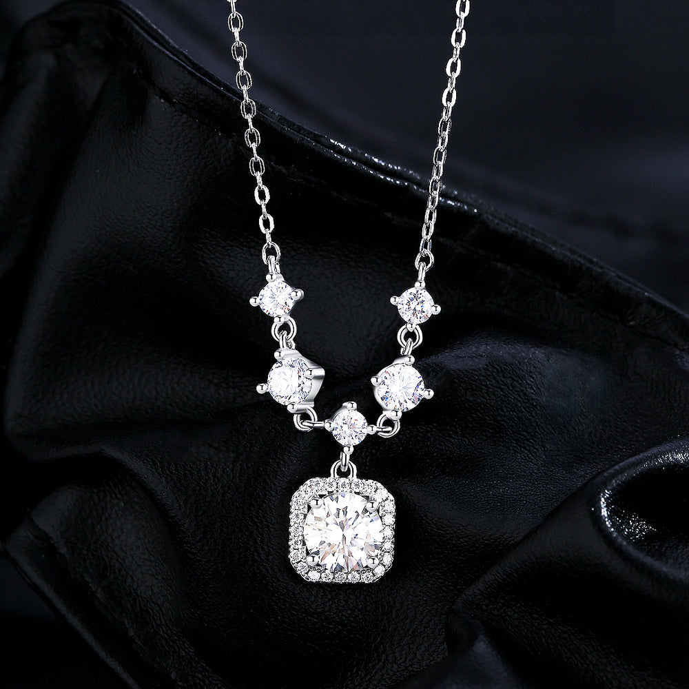Prm2003: The Moissanite Cushion Halo Cascade Necklace