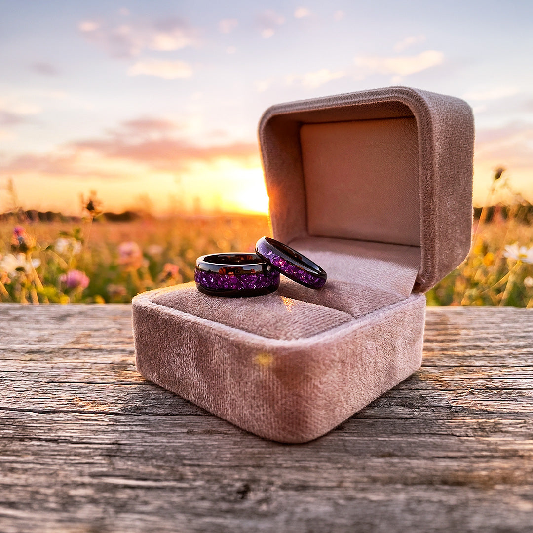 Amethyst Galaxy | Tungsten Couple Rings | Black Wedding Bands - Ring | Singapore Jewellery, Wedding Rings &amp; Gifts | Same Day Delivery | Tiara.com.sg