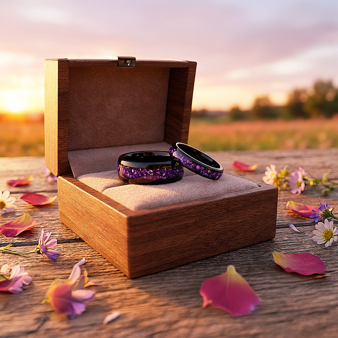 Amethyst Galaxy | Tungsten Couple Rings | Black Wedding Bands - Ring | Singapore Jewellery, Wedding Rings &amp; Gifts | Same Day Delivery | Tiara.com.sg