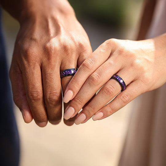 Amethyst Galaxy | Tungsten Couple Rings | Black Wedding Bands - Ring | Singapore Jewellery, Wedding Rings &amp; Gifts | Same Day Delivery | Tiara.com.sg