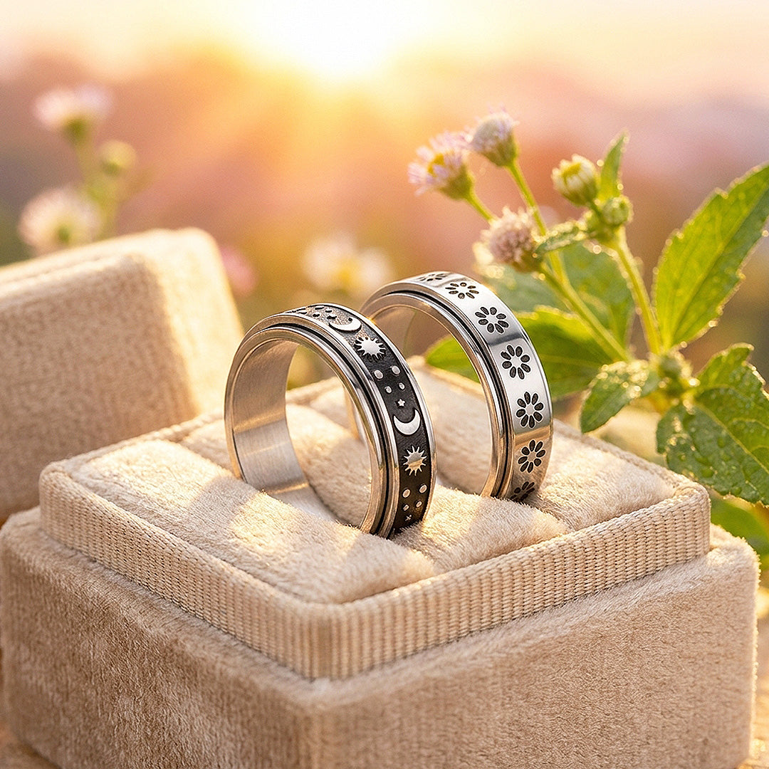 Ardour | Engraved Celestial and Floral Rotating Spinner Wedding Band