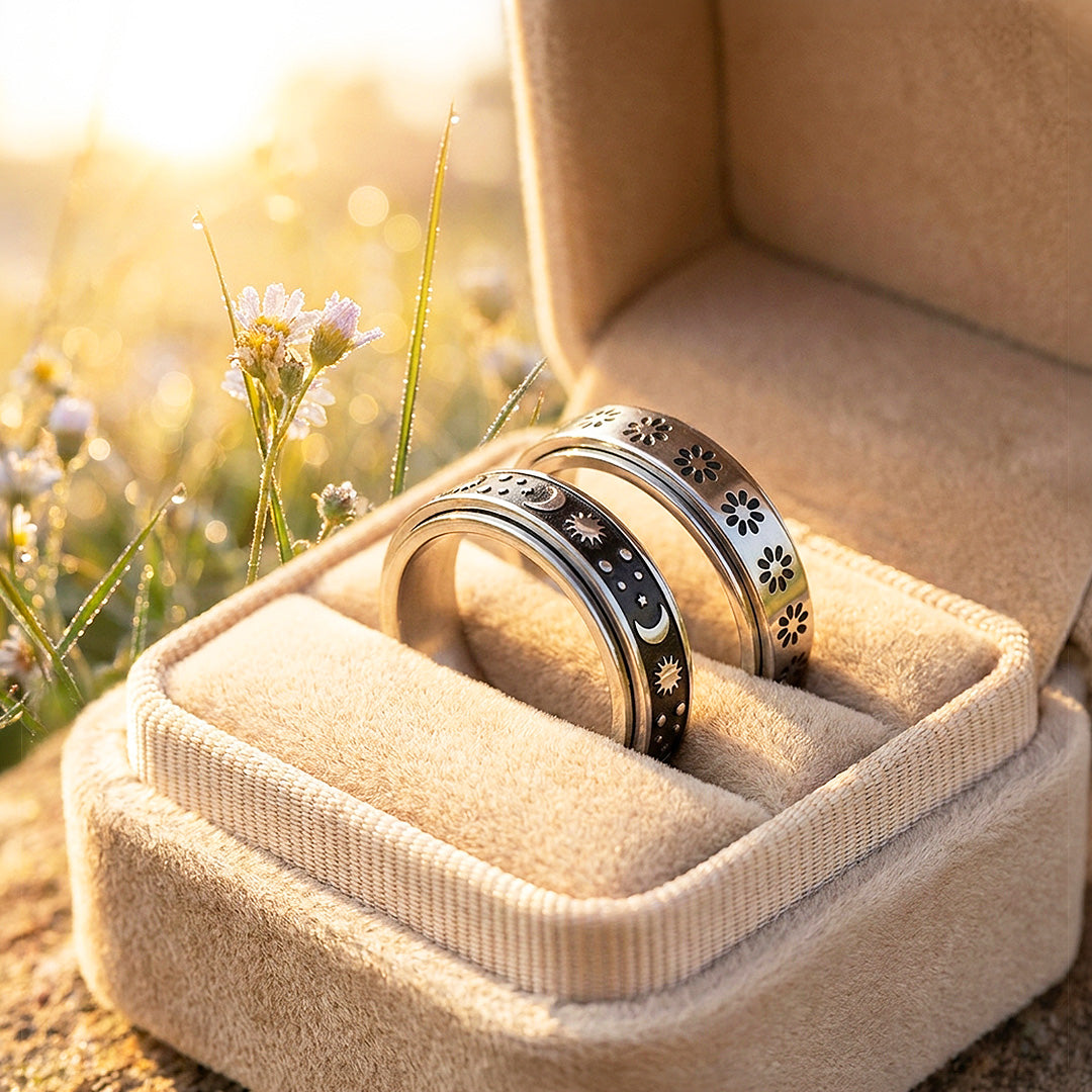 Ardour | Engraved Celestial and Floral Rotating Spinner Wedding Band