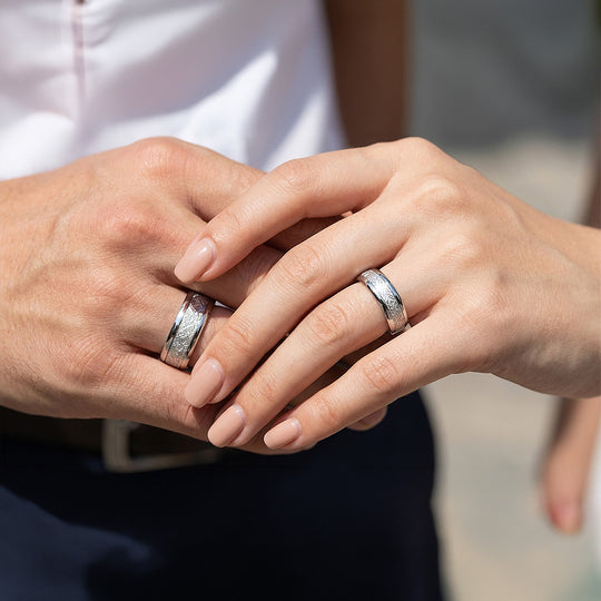 Asteroid | Tungsten Couple Rings | Silver Wedding Bands - Ring | Singapore Jewellery, Wedding Rings &amp; Gifts | Same Day Delivery | Tiara.com.sg