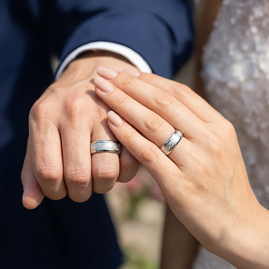 Asteroid | Tungsten Couple Rings | Silver Wedding Bands - Ring | Singapore Jewellery, Wedding Rings &amp; Gifts | Same Day Delivery | Tiara.com.sg