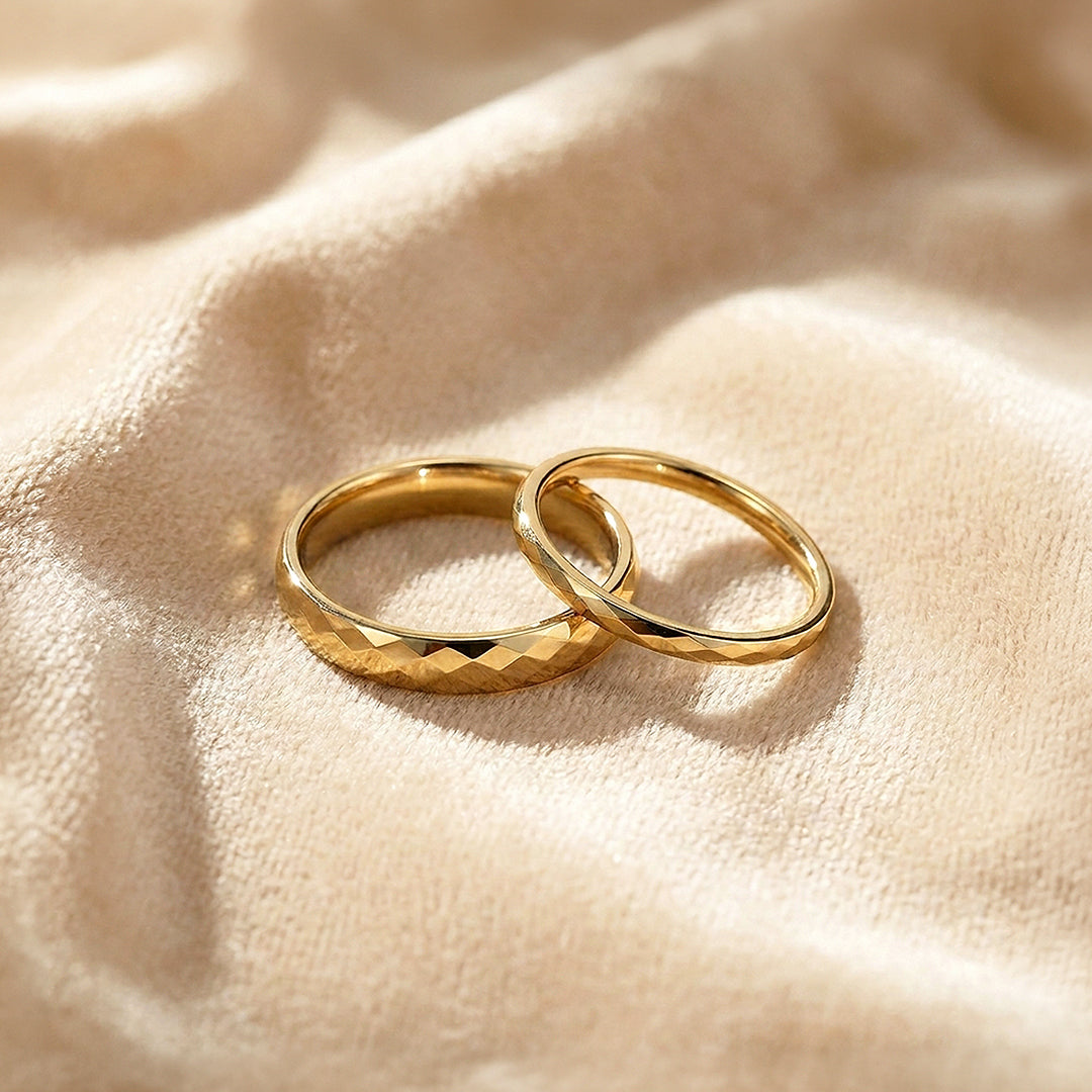 Aurist | Faceted Tungsten Couple Rings | Silver or Gold Wedding Bands
