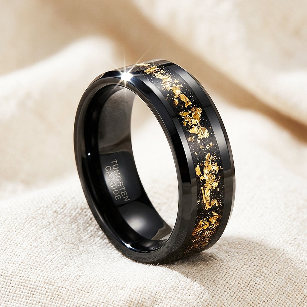 Black Gold Polished Gold Foil Inlay Black Tungsten Carbide Ring - Ring | Singapore Jewellery, Wedding Rings & Gifts | Same Day Delivery | Tiara.com.sg