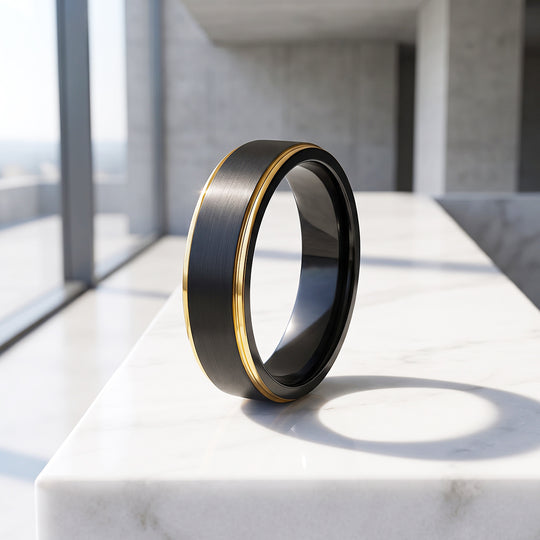 Black &amp; Gold Groove Ring | Men&