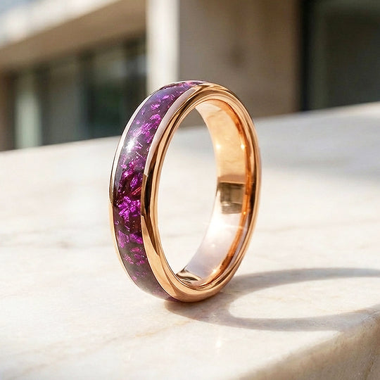 Blushcore Polished Pink Foil Inlay Rose Gold Tungsten Carbide Ring - Ring | Singapore Jewellery, Wedding Rings &amp; Gifts | Same Day Delivery | Tiara.com.sg