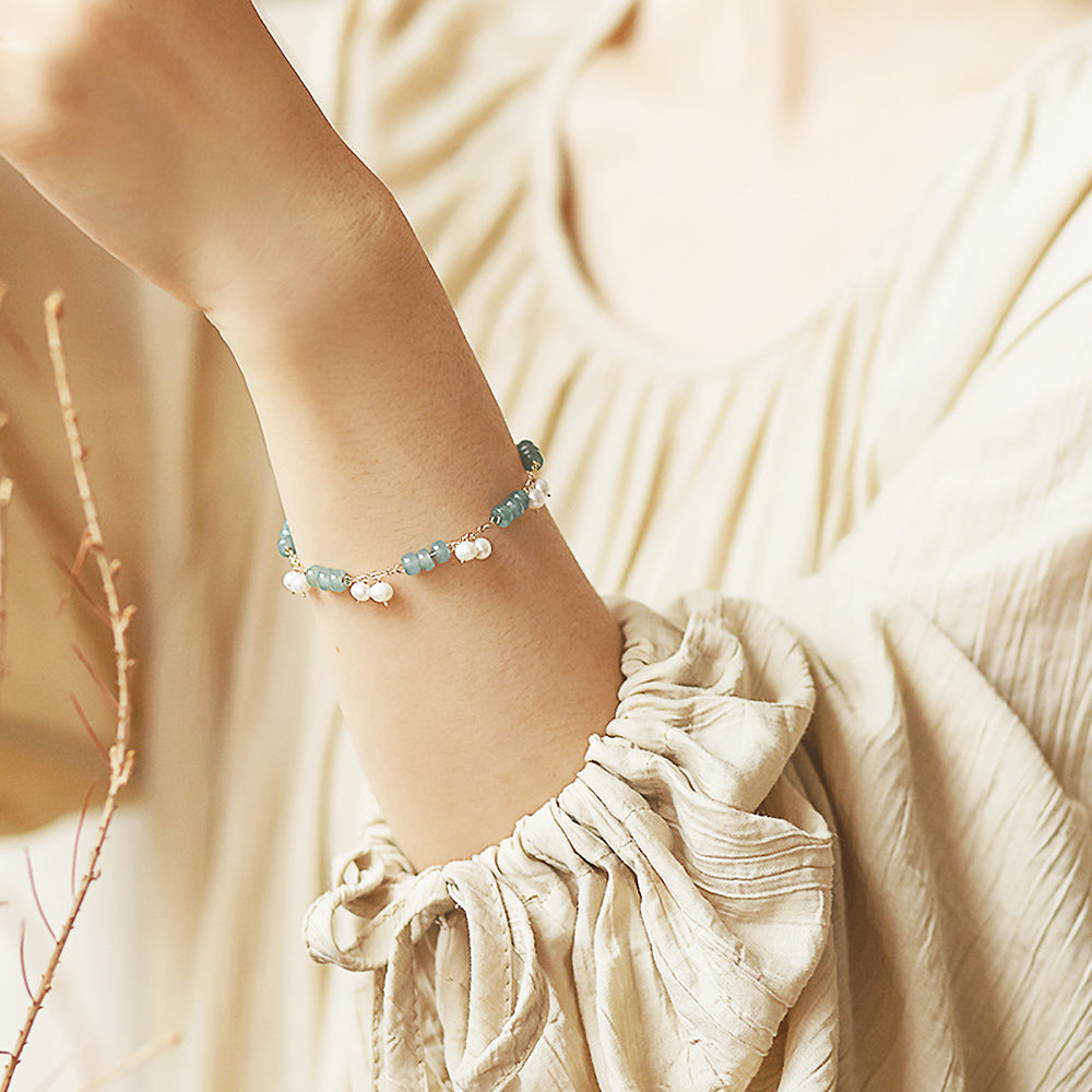 C139 - Ice Blue Jade Crystal and Freshwater Pearl Bracelet Bracelet - Tiara.com.sg Singapore Jewelry & Bags