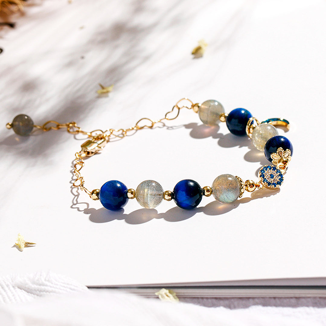 C142 - Blue Tiger Eye & Moonstone Bracelet