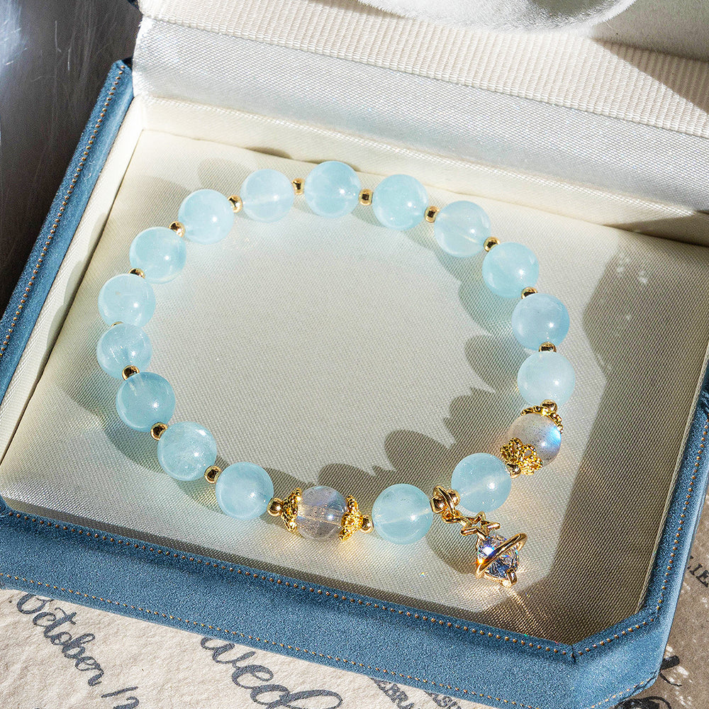 Aquamarine & Grey Moonstone Serenity Natural Crystal Bracelet | C147