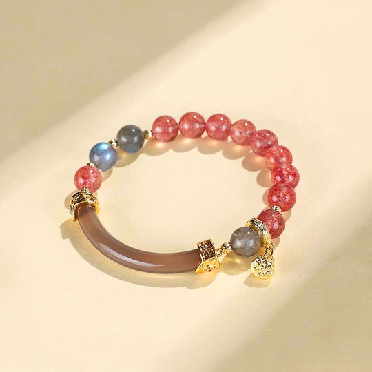 Gray Moonlight, Fluorite &amp; Strawberry Natural Crystal Bracelet Set | C152