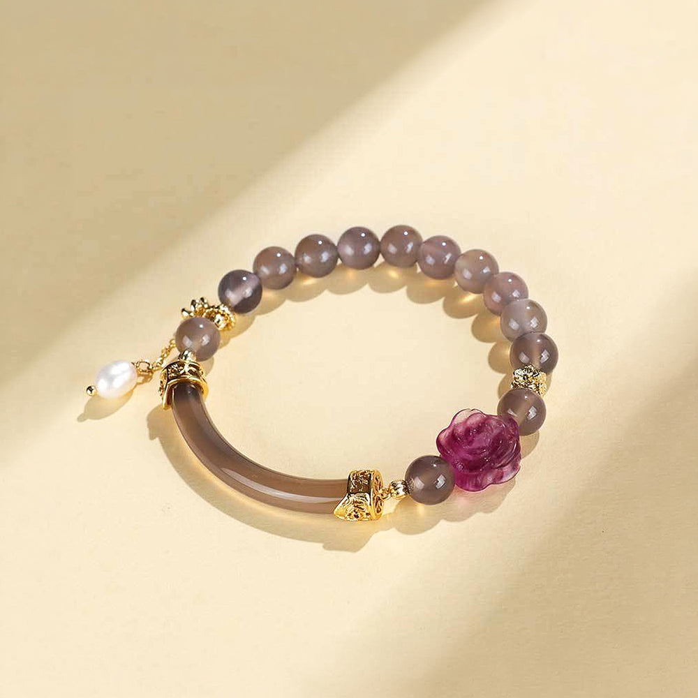 Gray Moonlight, Fluorite & Strawberry Natural Crystal Bracelet Set | C152