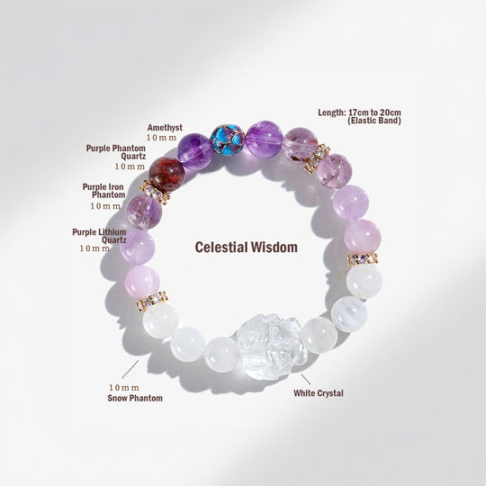 Amethyst &amp; Snow Phantom Natural Crystal Bracelet | C157