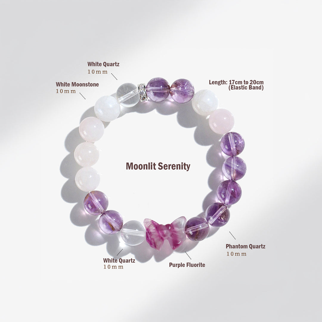Amethyst &amp; Snow Phantom Natural Crystal Bracelet | C157