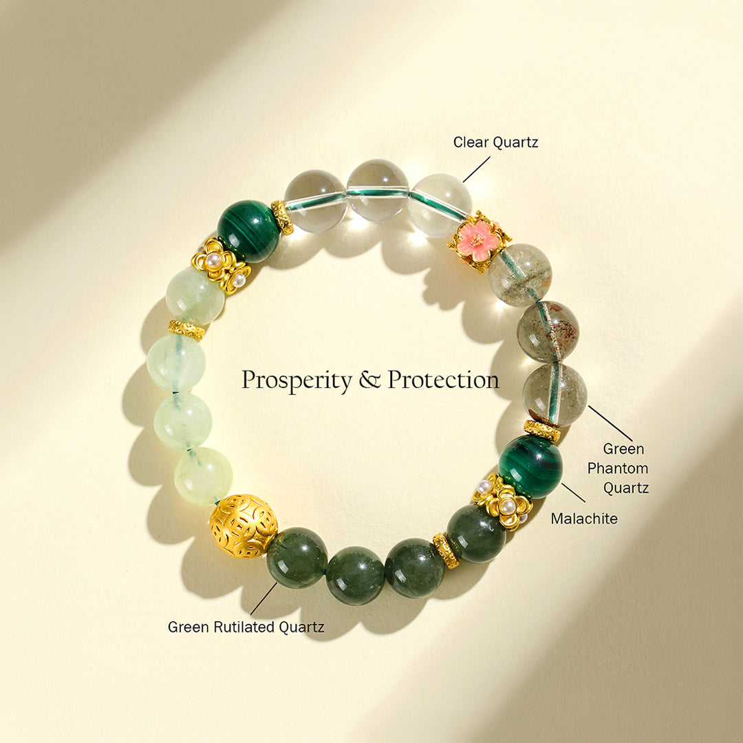 Aquamarine &amp; White Phantom Quartz Serenity Natural Crystal Bracelet | C159