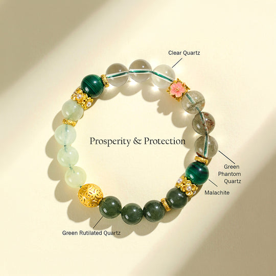 Aquamarine &amp; White Phantom Quartz Serenity Natural Crystal Bracelet | C159
