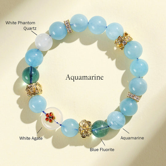 Aquamarine &amp; White Phantom Quartz Serenity Natural Crystal Bracelet | C159 - Crystal Bracelet | Singapore Jewellery, Wedding Rings &amp; Gifts | Same Day Delivery | Tiara.com.sg