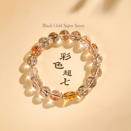 Black Gold Super Seven &amp; Citrine Prosperity Natural Crystal Bracelet | C166