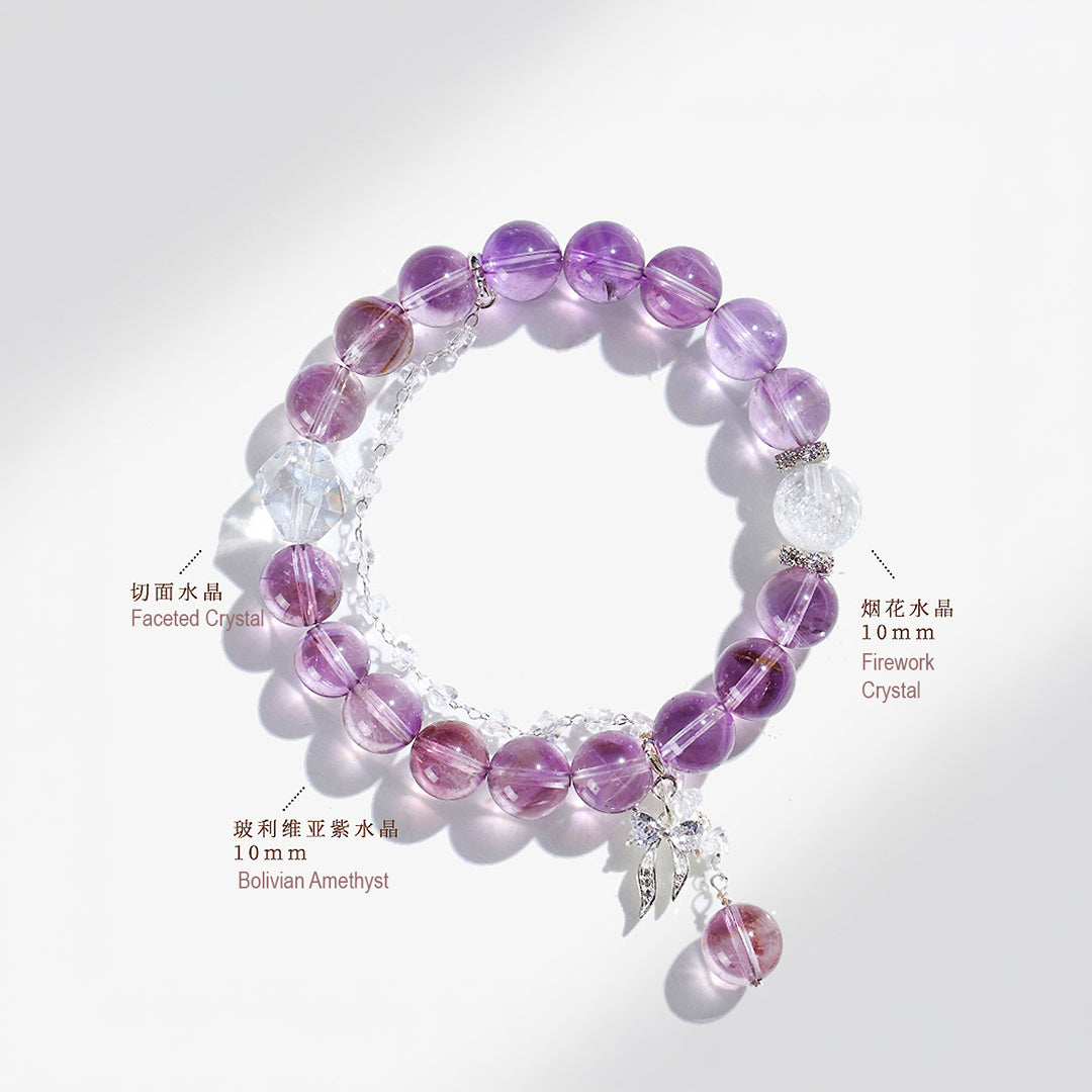 Purple Azestulite &amp; Bolivian Amethyst Spiritual Growth Natural Crystal Bracelet | C169