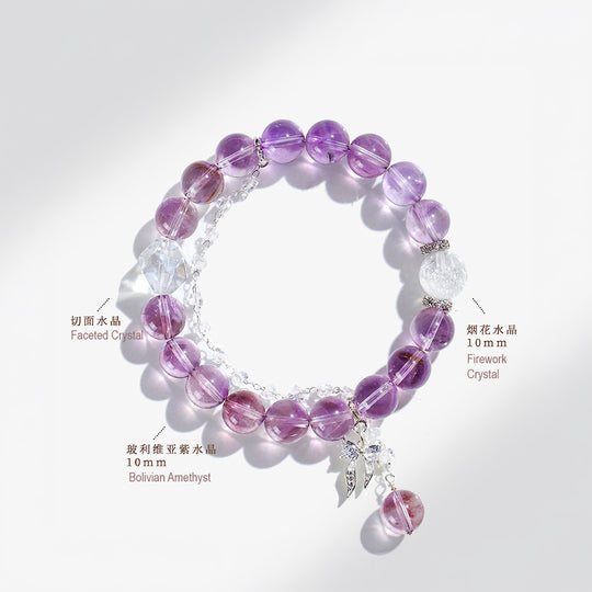 Purple Azestulite &amp; Bolivian Amethyst Spiritual Growth Natural Crystal Bracelet | C169