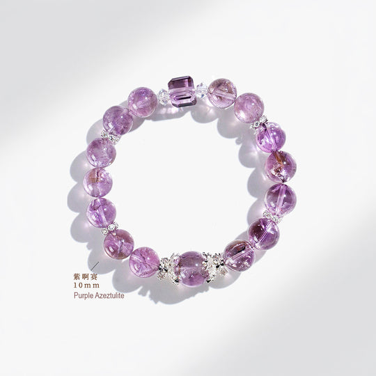 Purple Azestulite &amp; Bolivian Amethyst Spiritual Growth Natural Crystal Bracelet | C169