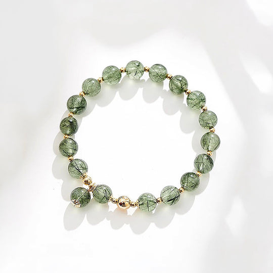 Green Rutilated Quartz Prosperity &amp; Growth Natural Crystal Bracelet | C173