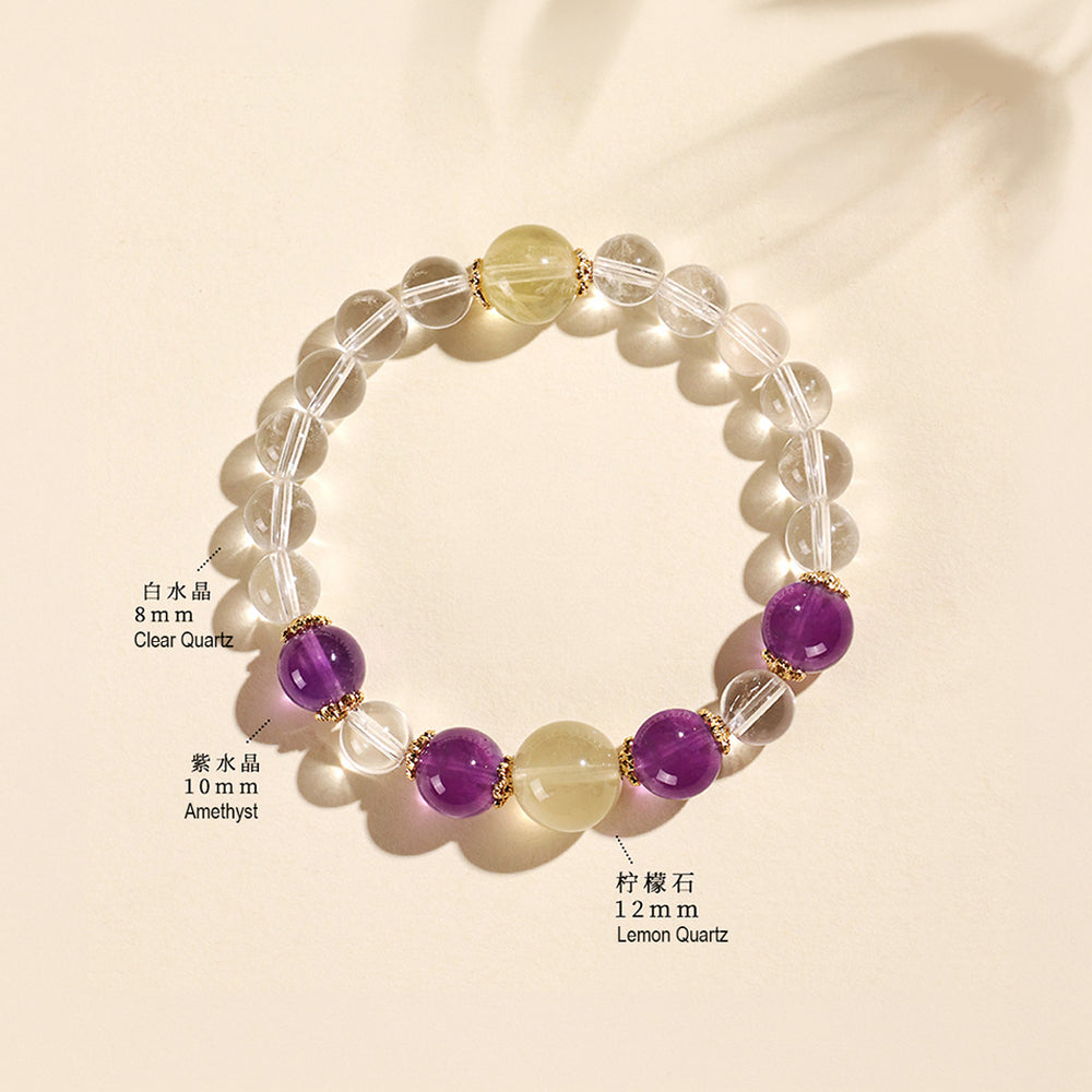 Lemon Quartz & Aquamarine Clarity Natural Crystal Bracelet | C176