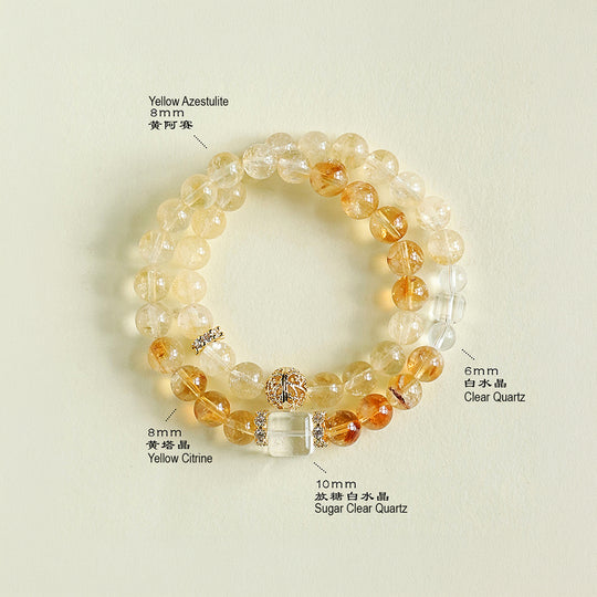Citrine &amp; Yellow Azestulite Prosperity Natural Crystal Bracelet Set | C177