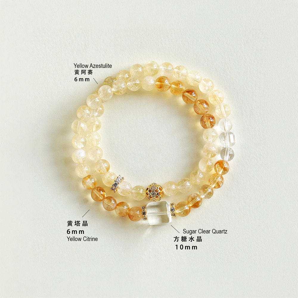 Citrine & Yellow Azestulite Prosperity Natural Crystal Bracelet Set | C177