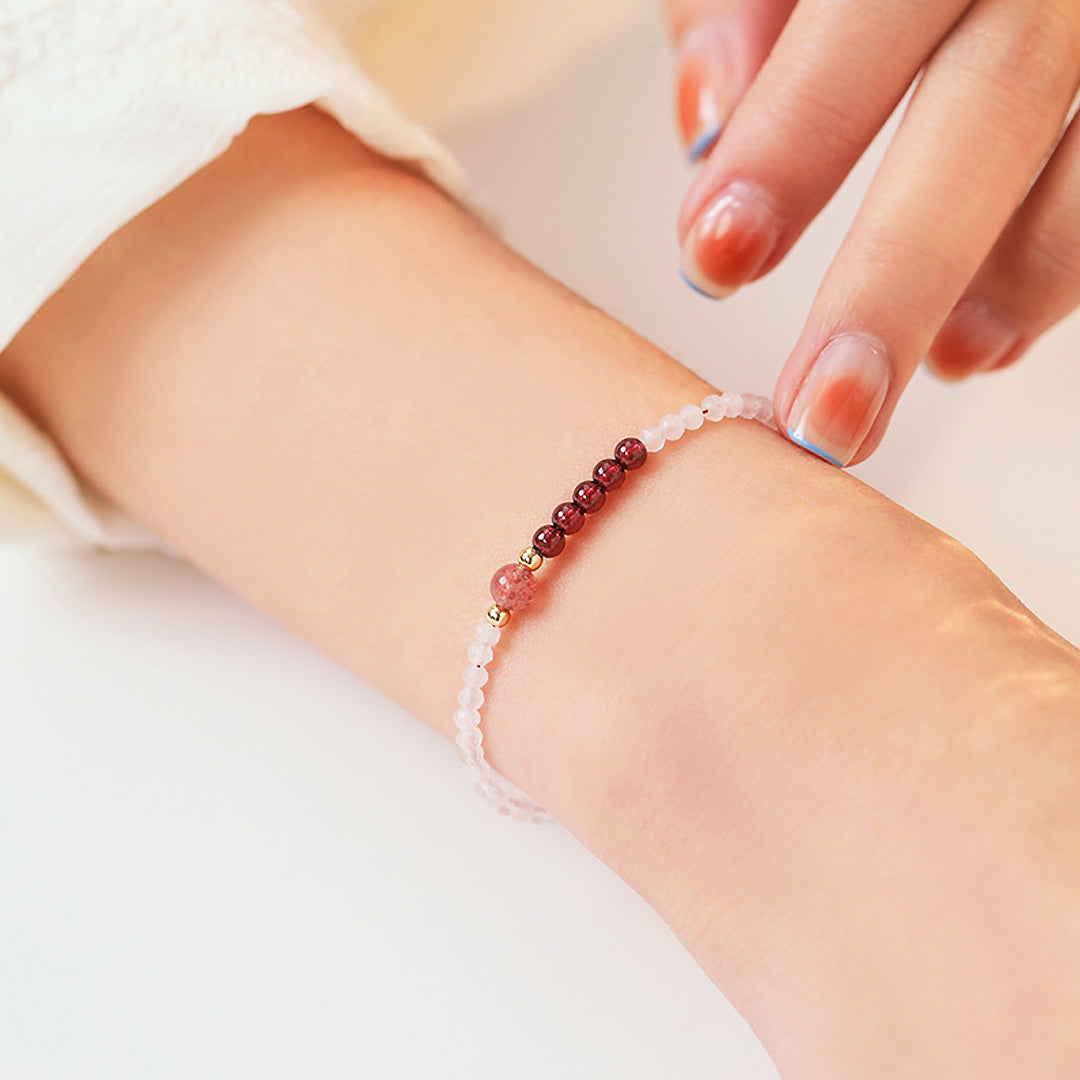 C183 – Garnet & Strawberry Quartz Bracelet (2mm)