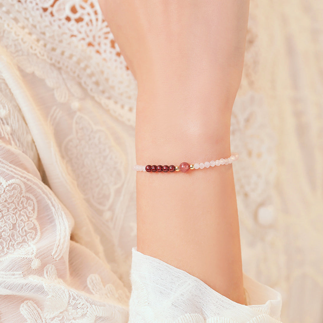 C183 – Garnet & Strawberry Quartz Bracelet (2mm)