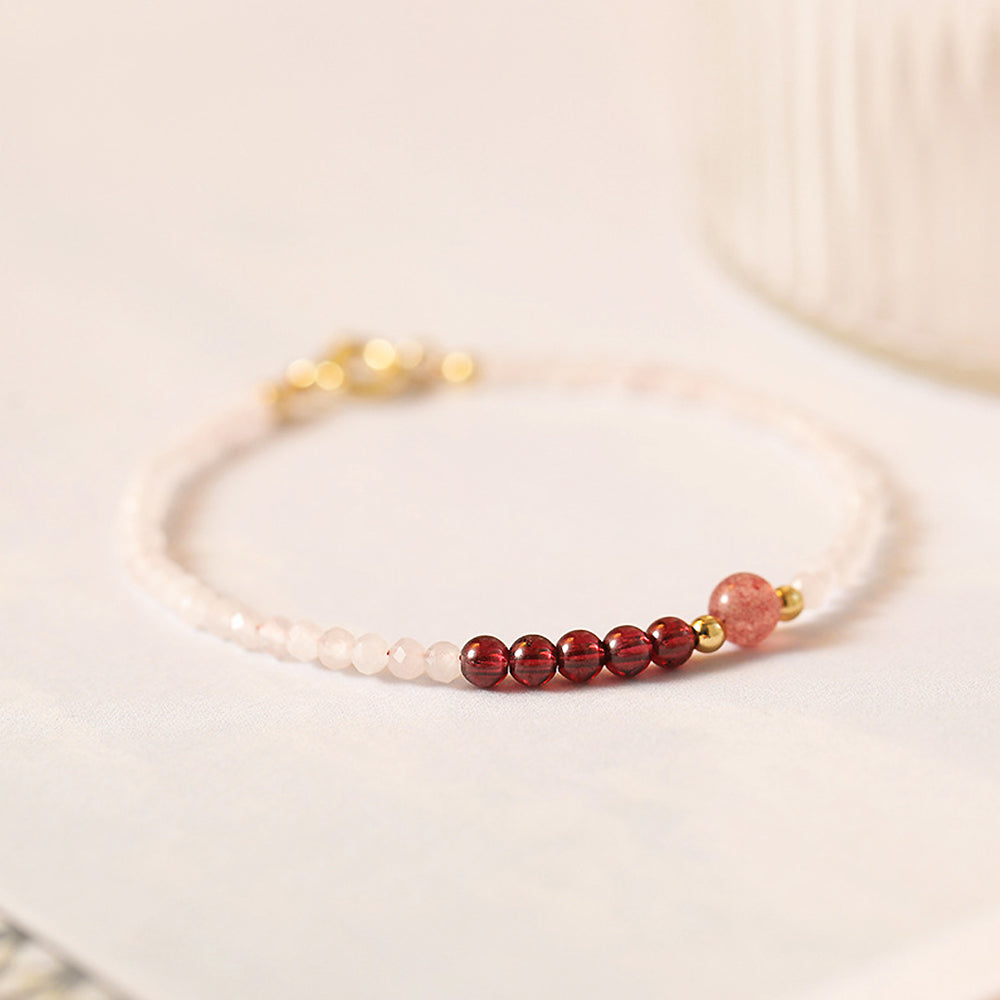 C183 – Garnet & Strawberry Quartz Bracelet (2mm)