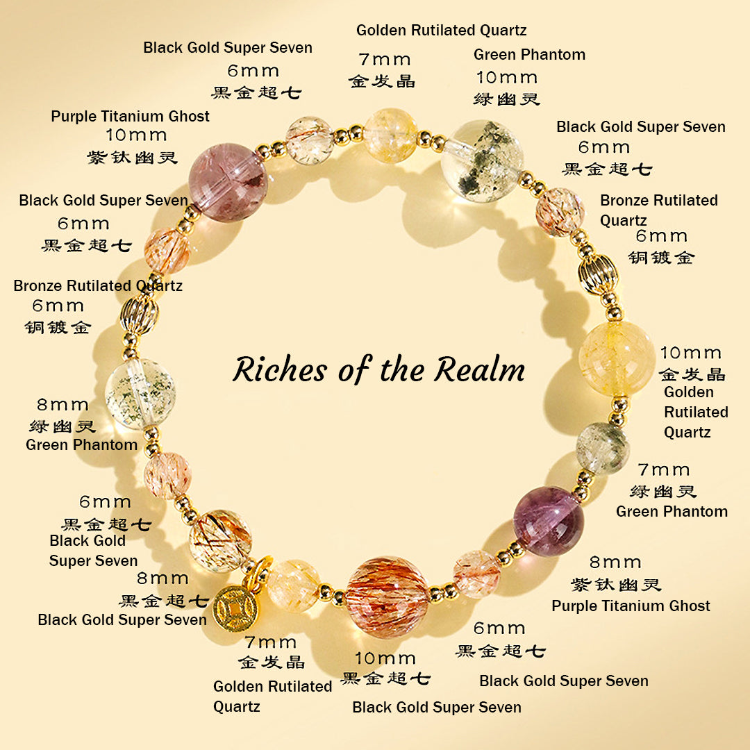 Golden Rutilated Quartz & Black Gold Super Seven Prosperity Natural Crystal Bracelet | C186 - Crystal Bracelet | Singapore Jewellery, Wedding Rings & Gifts | Same Day Delivery | Tiara.com.sg