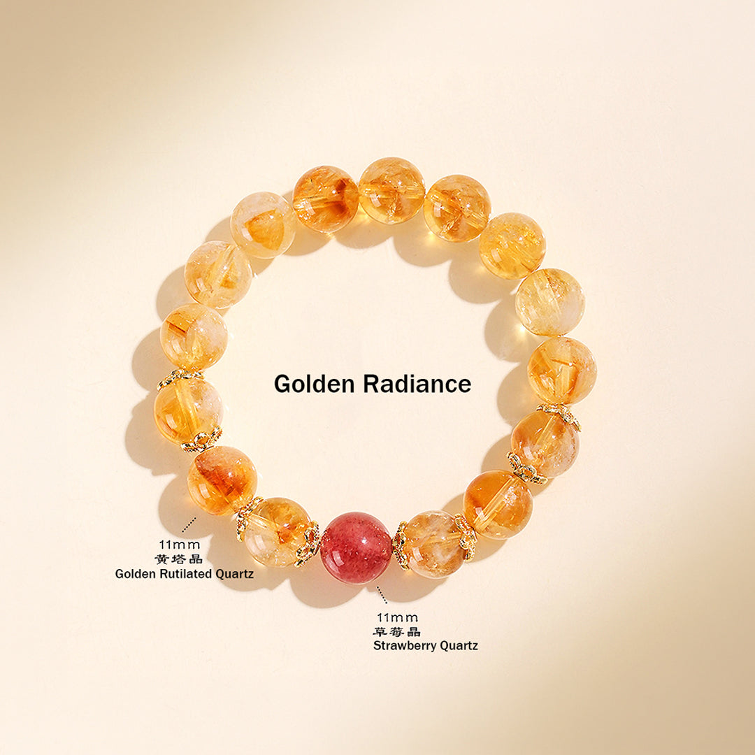 Golden Rutilated Quartz &amp; White Agate Prosperity Natural Crystal Bracelet | C188