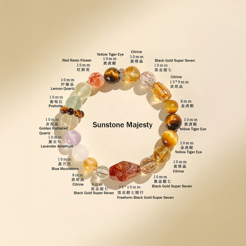 Black Gold Super Seven & Citrine Prosperity Natural Crystal Bracelet | C200