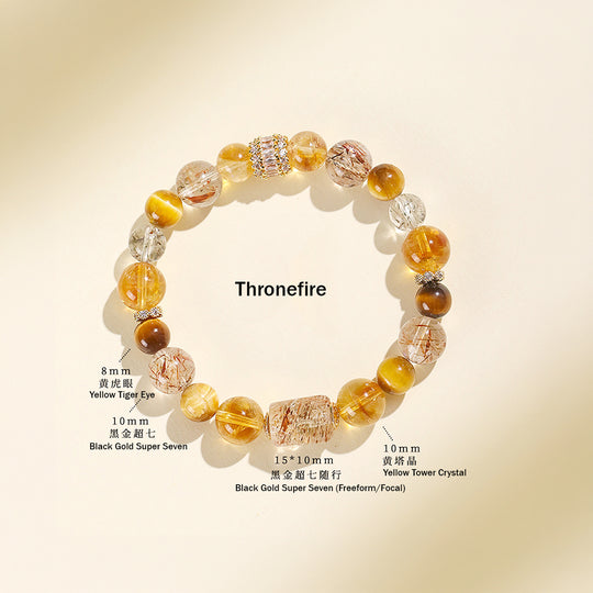 Black Gold Super Seven &amp; Citrine Prosperity Natural Crystal Bracelet | C200