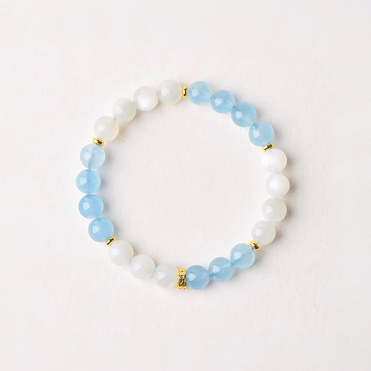 Aquamarine &amp; White Moonstone Natural Crystal Bracelet | C215