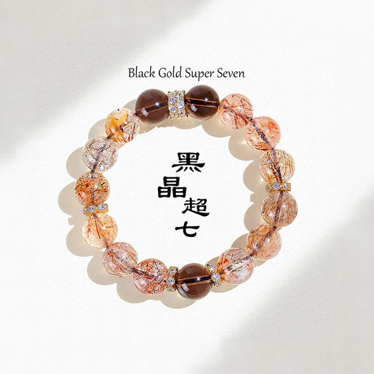 Black Golden Super Seven &amp; Ice Obsidian Natural Crystal Bracelet | C216