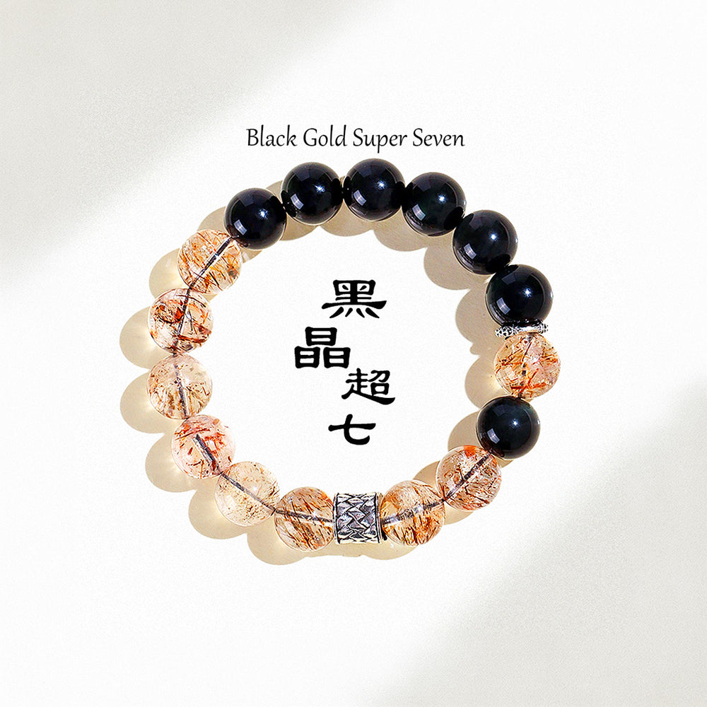 Black Golden Super Seven & Ice Obsidian Natural Crystal Bracelet | C216