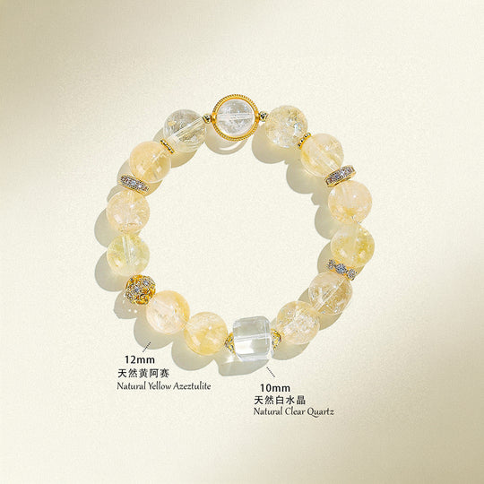 Yellow Azeztulite &amp; Clear Quartz High-Vibration Natural Crystal Bracelet | C218