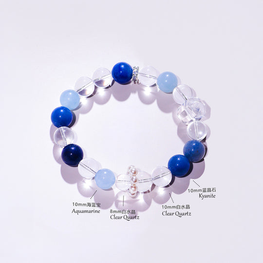 Clear Quartz, Aquamarine &amp; Kyanite Alignment Natural Crystal Bracelet | C220
