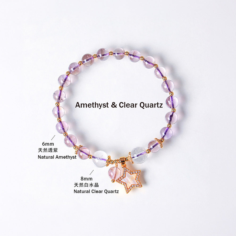 Amethyst, Citrine & Rose Quartz Star Wish Natural Crystal Bracelet | C227