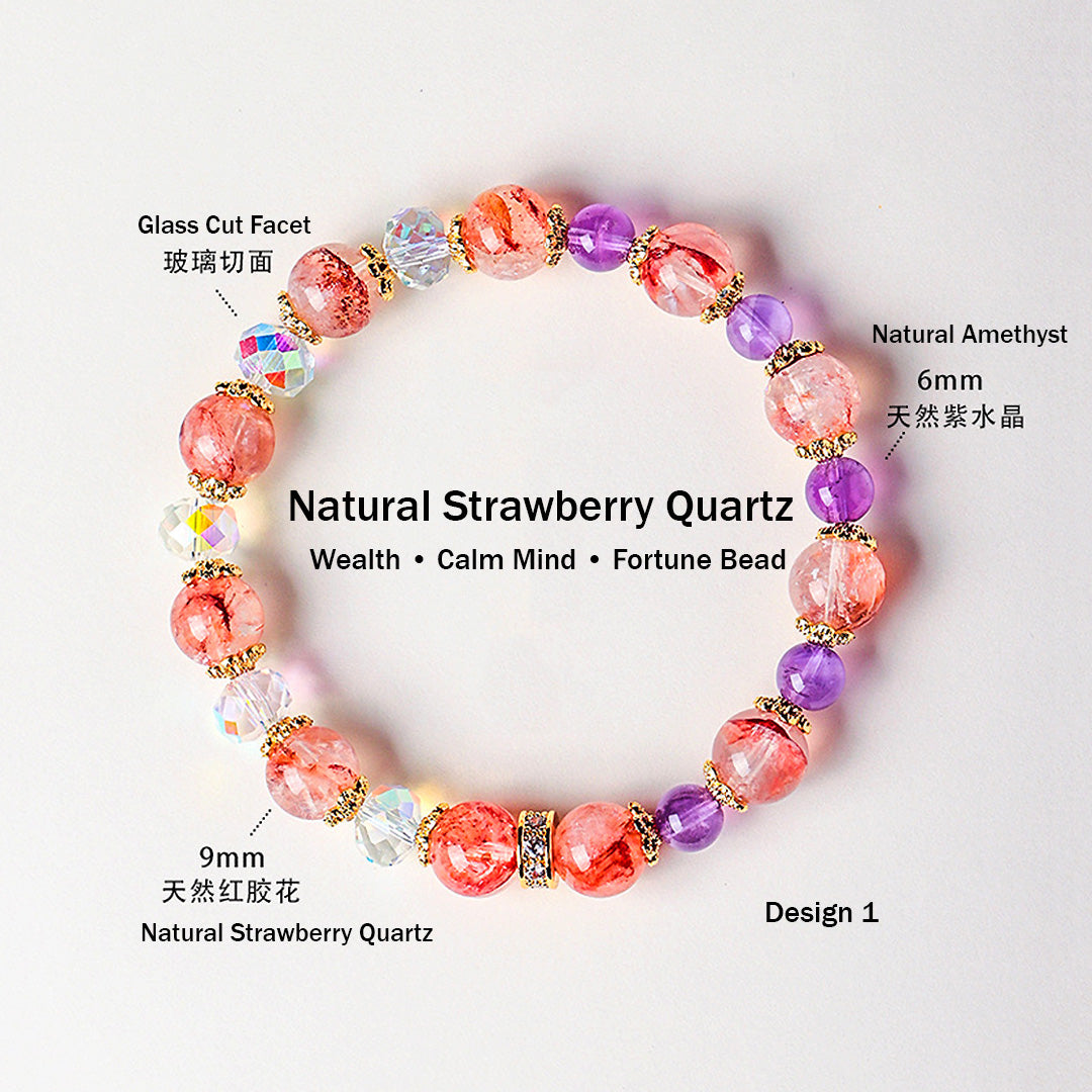 Yellow Topaz, Strawberry Quartz & Amethyst Natural Crystal Bracelet | C229 - Crystal Bracelet | Singapore Jewellery, Wedding Rings & Gifts | Same Day Delivery | Tiara.com.sg