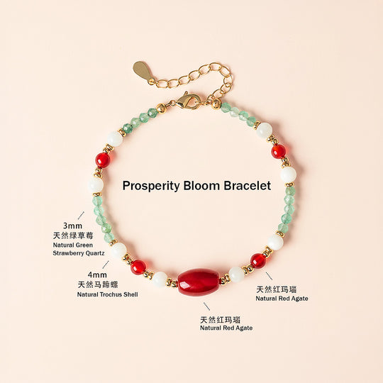 Green Strawberry Quartz &amp; Red Agate Natural Crystal Bracelet | C230