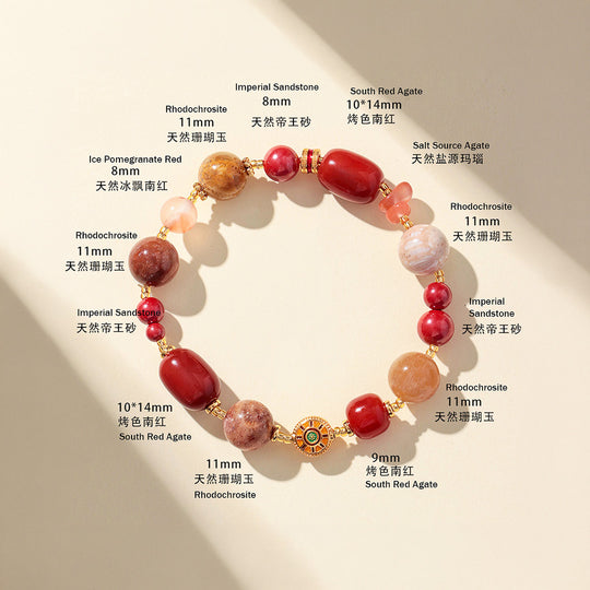 Rhodochrosite &amp; South Red Agate Imperial Natural Crystal Bracelet | C231
