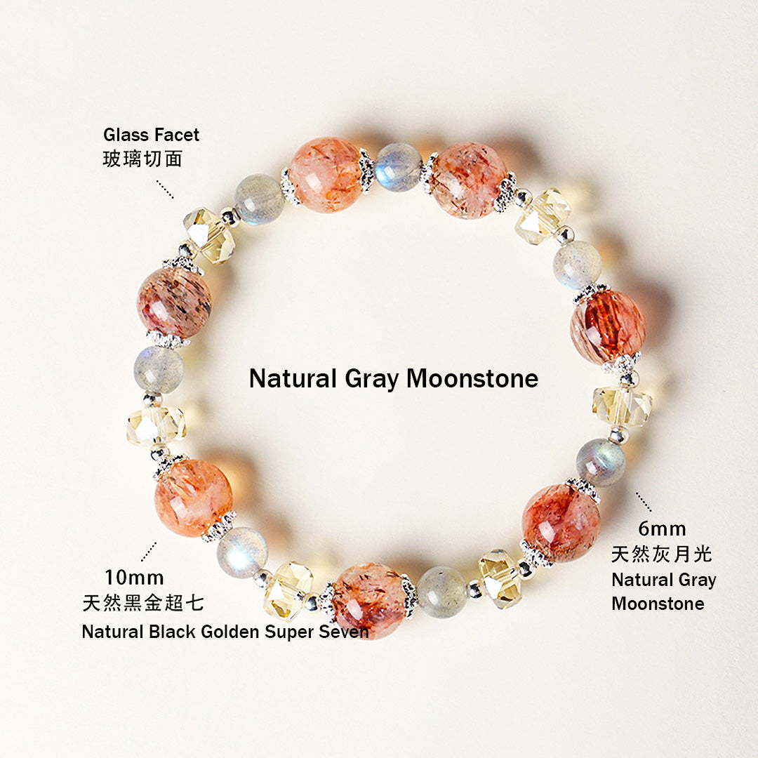 Aquamarine, Black Golden Super Seven & Gray Moonstone Natural Crystal Bracelet | C232 - Crystal Bracelet | Singapore Jewellery, Wedding Rings & Gifts | Same Day Delivery | Tiara.com.sg