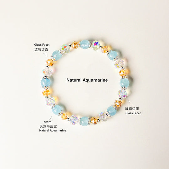 Aquamarine, Black Golden Super Seven &amp; Gray Moonstone Natural Crystal Bracelet | C232